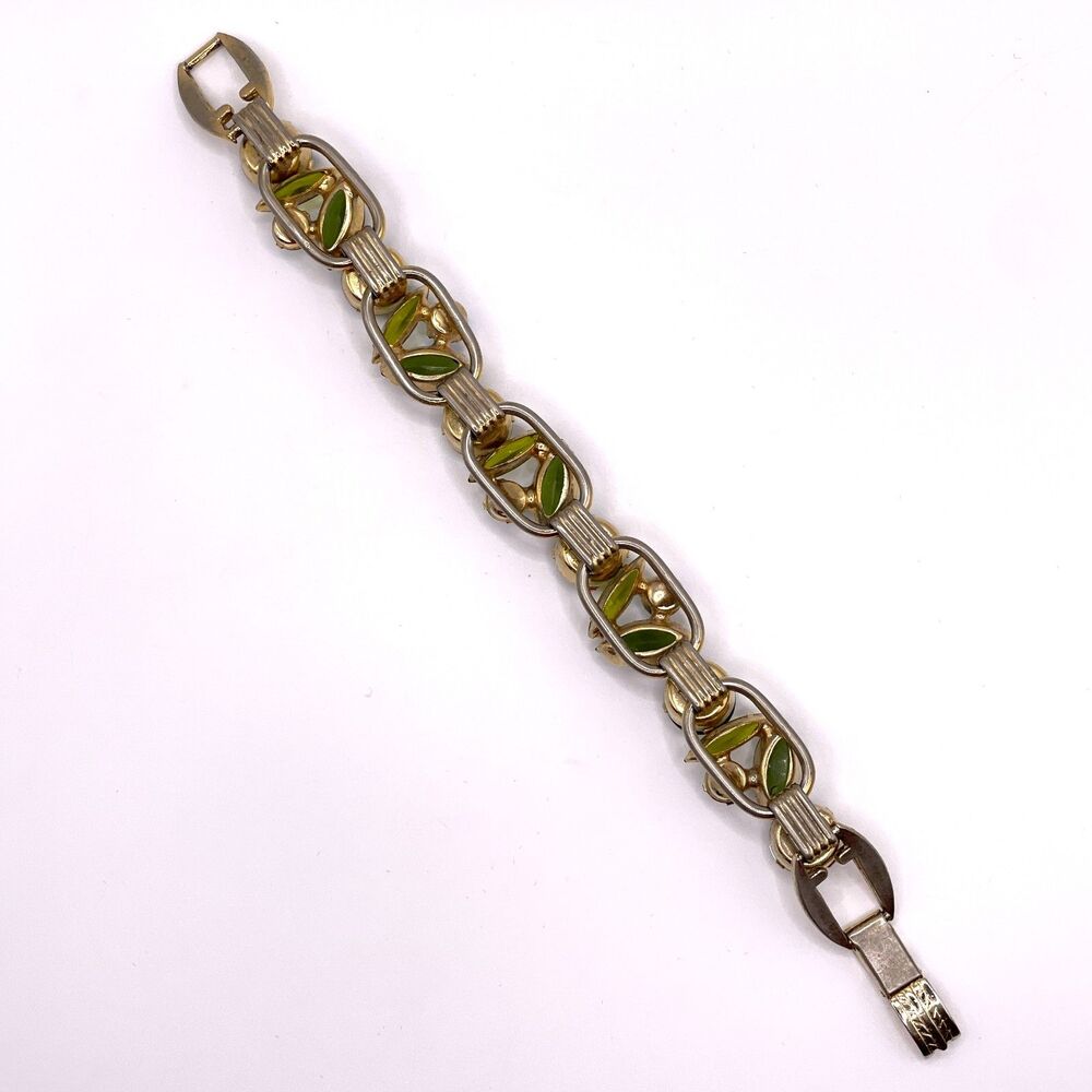 Juliana DeLizza & Elster Vintage Green Rhinestone Glass Bracelet #6700 - Picture 4 of 13